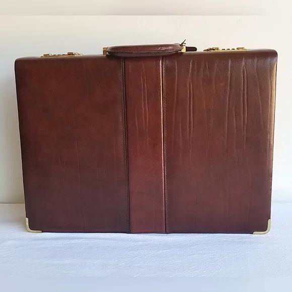Vintage Genuine Leather Briefcase Attache Document Case - Picture 3 of 16